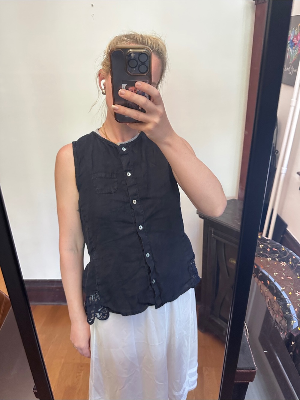 Navy Linen sleeveless blouse